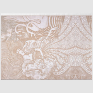 Papel De Seda Vintage Art Nouveau Cream Floral Woman & Swans