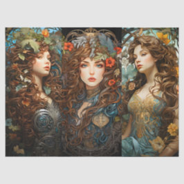 Papel De Seda Vintage Art Nouveau Deusa Floral Estilo Vitoriano