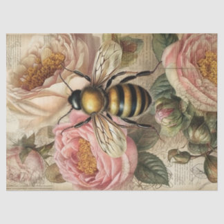 Papel De Seda Vintage Bee and Pink Roses Decoupage