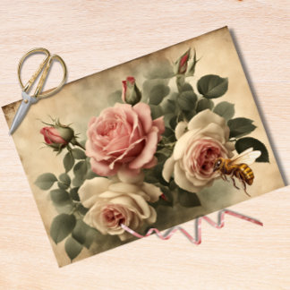 Papel De Seda Vintage Bee and Pink Roses Decoupage