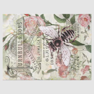 Papel De Seda Vintage Bee Rose Bouquet Ephemera Decoupage