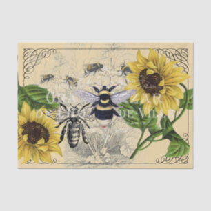 Papel De Seda Vintage Bee Sunflower Cream Nature Paper