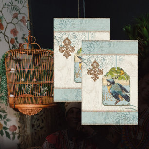 Papel De Seda Vintage Bird Blue Yellow French Ephemera Decoupage