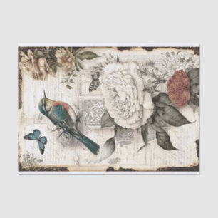Papel De Seda Vintage Bird e Rosa