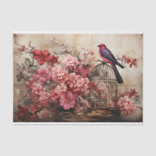 Papel De Seda Vintage Birdcage Floral e Aves Decoupage
