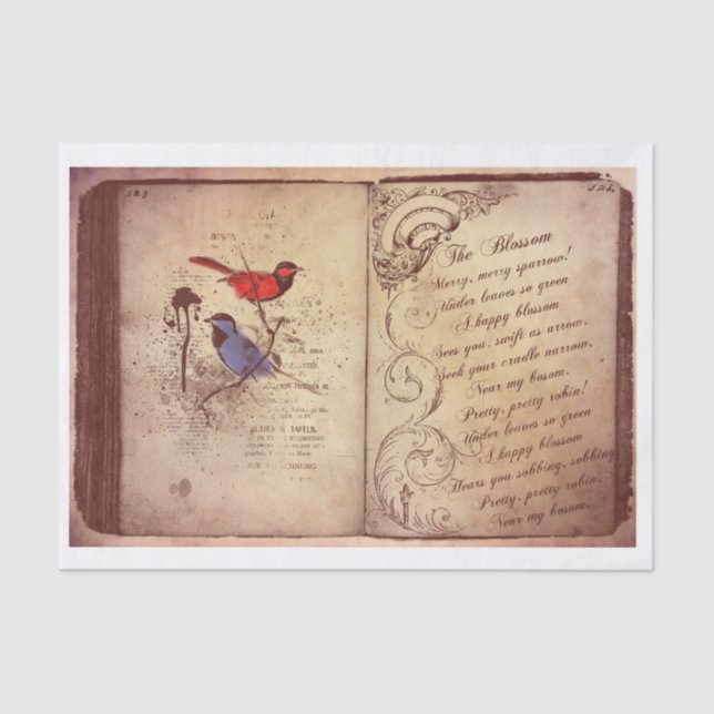 Papel De Seda Vintage Birds com Poem (Frente )