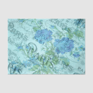 Papel De Seda Vintage Blue Floral Francês - Padrão