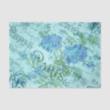 Vintage Blue Floral French Paris Postmark Pattern