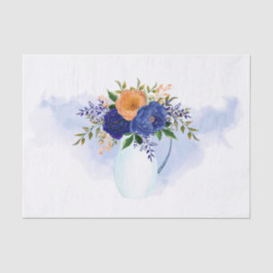 Papel De Seda Vintage Blue Orange Floral Watercolor