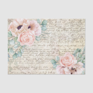 Papel De Seda Vintage Blush Rosa Floral - Letra Antiga Decoupage