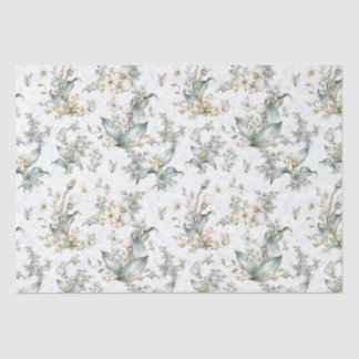 Papel De Seda Vintage Boho Botânico Borboletas Florais
