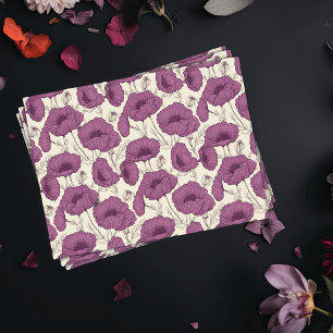 Papel De Seda Vintage Boho Poppies Roxo e Creme