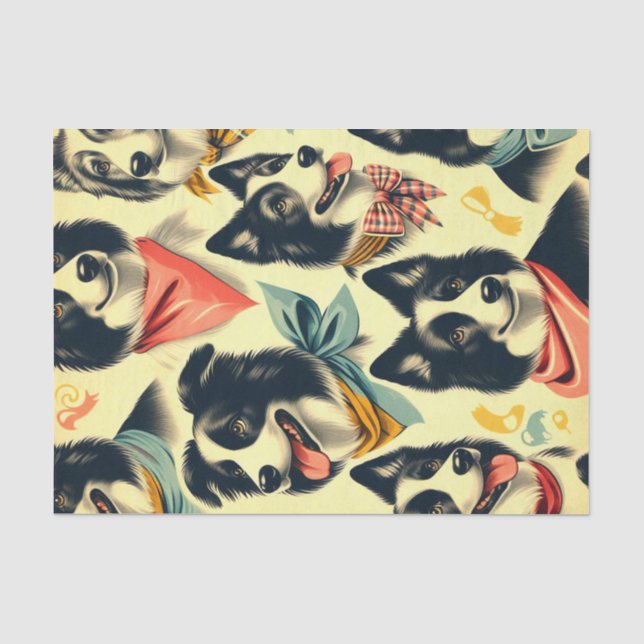 Papel De Seda Vintage Border Collie Seamless (Frente )