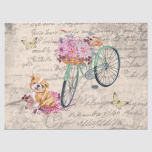 Papel De Seda Vintage Bulldog Floral Bicycle Ephemera Decoupage