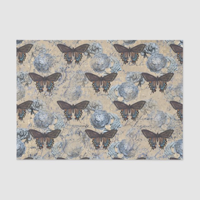 Papel De Seda Vintage Butterflies Floral (Frente )