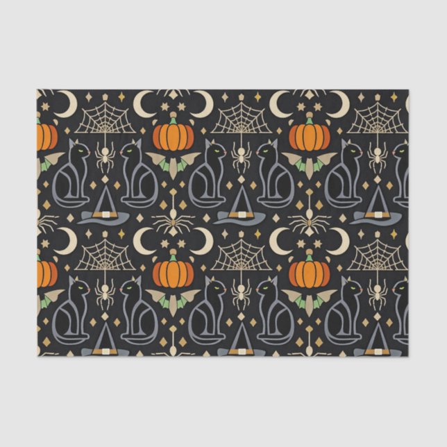 Papel De Seda Vintage Cats Art Deco Halloween  (Frente )