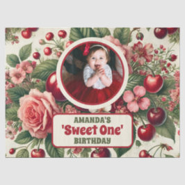 Papel De Seda Vintage Cherry 'Sweet One' Foto do primeiro aniver
