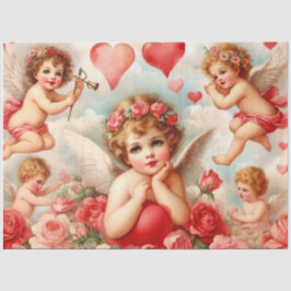 Papel De Seda Vintage Cherub Angels e Corações
