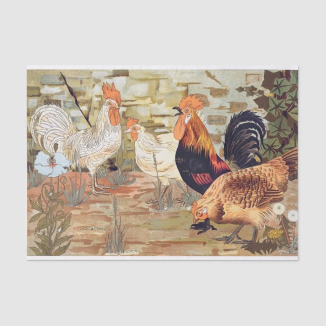 Papel De Seda Vintage Chickens Rooster Decoupage (Frente )