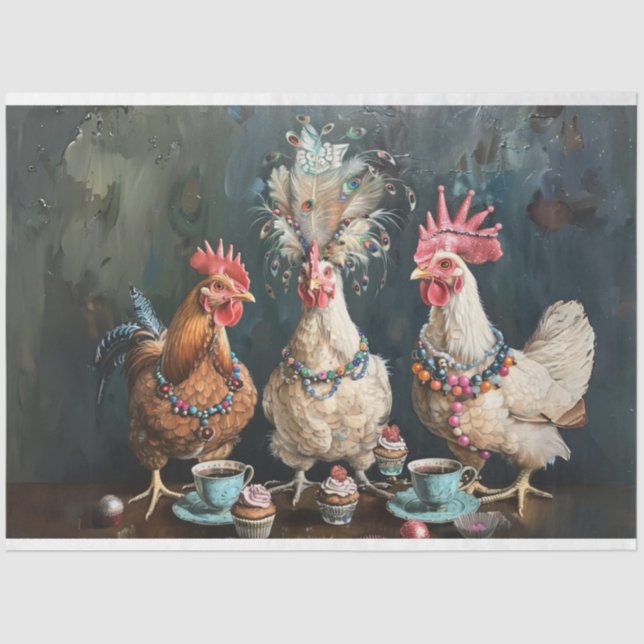 Papel De Seda Vintage Chickens Tea Party Decoupage (Frente )