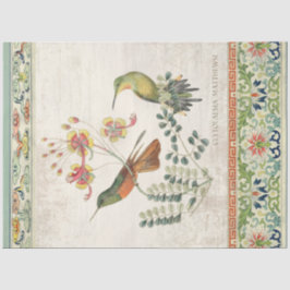 Papel De Seda Vintage Chinoiserie Hummingbird Dissociação Floral