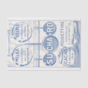 Papel De Seda Vintage Chocolate Francês E Desenho Azul Cozinha