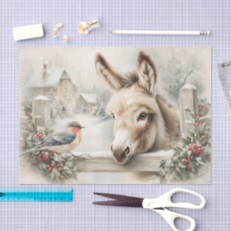 Papel De Seda Vintage Christmas Donkey And Robin Decoupage