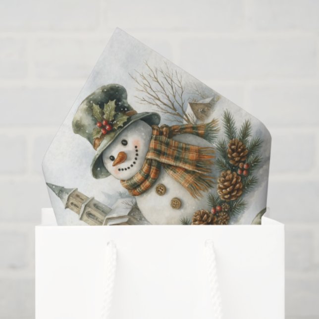 Papel De Seda Vintage Christmas Snowman (Sacola de presentes)