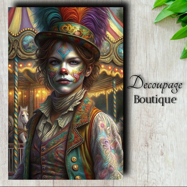 Papel De Seda Vintage Clown Decoupage (Carousel Master Clown Decoupage Tissue Paper)