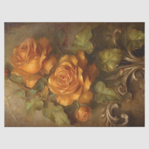 Papel De Seda Vintage cobre rosas franceses pó de ouro cor de la