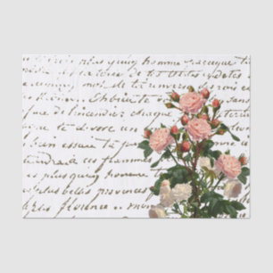 Papel De Seda Vintage com desgosto em rosa rosa, escrita frances