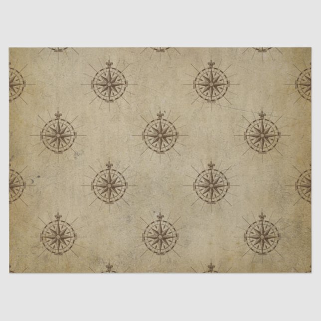 Papel De Seda Vintage Compasses na Decoupage Marrom (Frente )