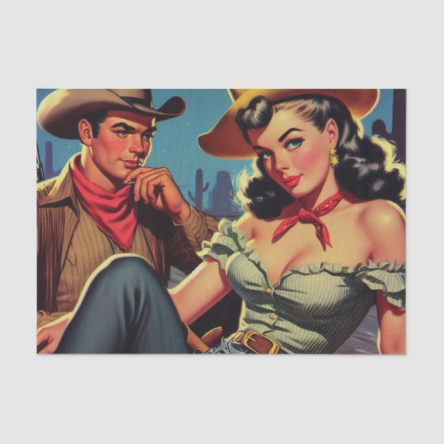 Papel De Seda Vintage Cowboy e Cowgirl (Frente )