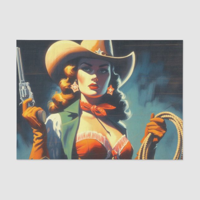 Papel De Seda Vintage Cowgirl Painting (Frente )