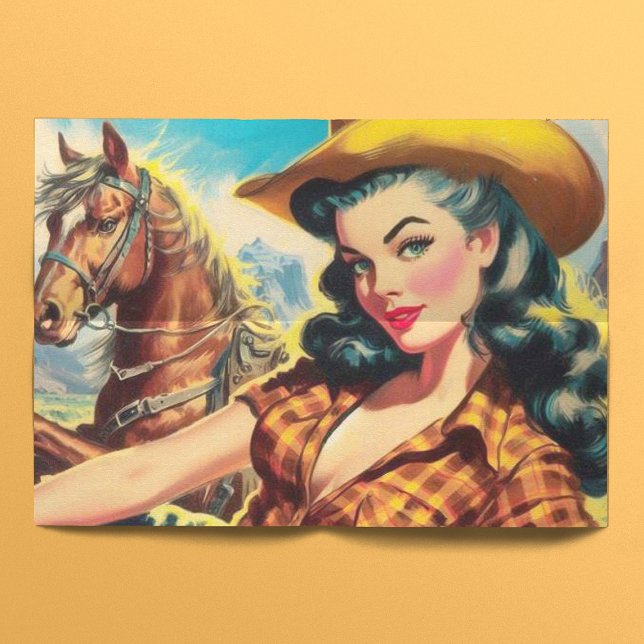 Papel De Seda Vintage Cowgirl Painting (Criador carregado)