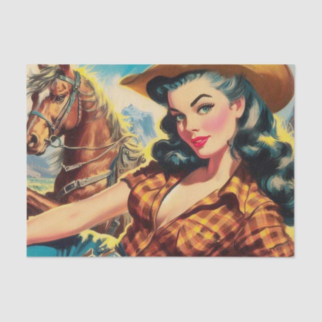 Papel De Seda Vintage Cowgirl Painting (Frente )
