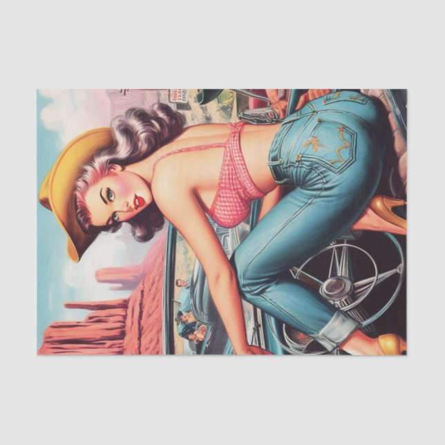 Papel De Seda Vintage Cowgirl Pin Up (Frente )