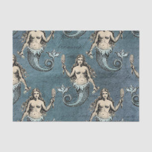 Papel De Seda Vintage - Criaturas do Mar Sérlido Oceano Cor Azu