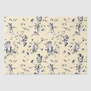 Papel De Seda Vintage Cupid Angels Floral Black White CreamToile