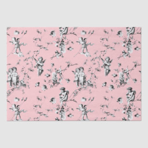 Papel De Seda Vintage Cupid Angels Floral Preto Branco Toile Ros