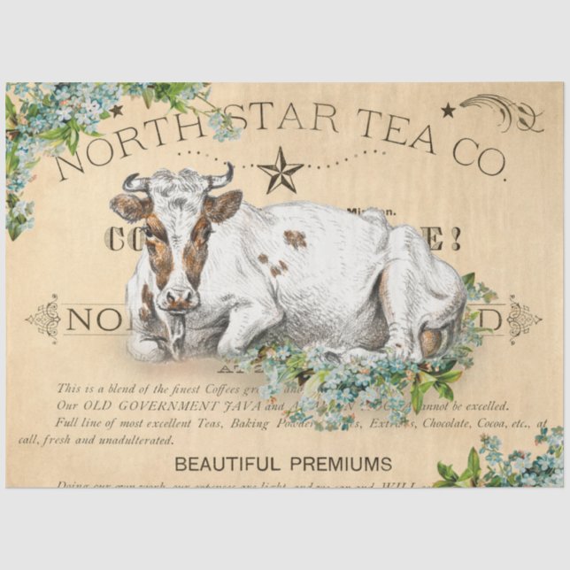 Papel De Seda Vintage Dairy Cow Decoupage (Frente )