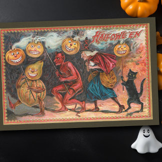 Papel De Seda Vintage Dançando Bruxa de Halloween, Pumpkins, Dia