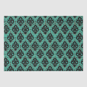 Papel De Seda Vintage decoupage Black Teal Damask