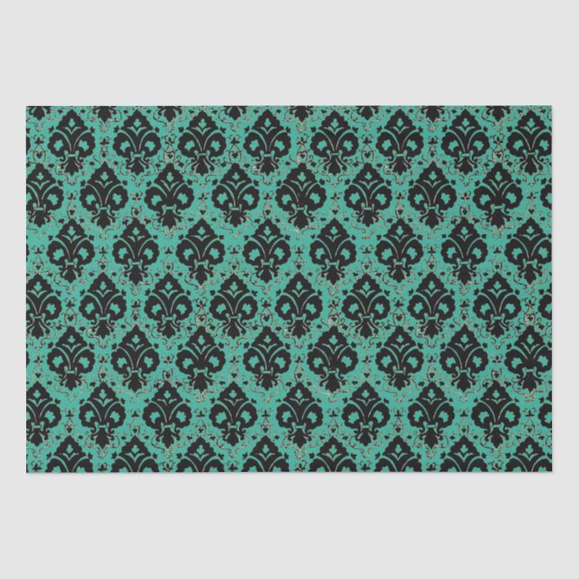Papel De Seda Vintage decoupage Black Teal Damask (Frente )
