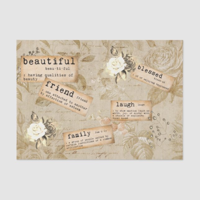 Papel De Seda Vintage Decoupage Diário Sayings Palavras (Frente )