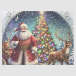 Papel De Seda Vintage Decoupage Santa Claus e Reindeer