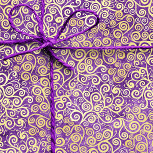 Papel De Seda Vintage Dourada Swirls Padrão Luxúria Roxo Ametist