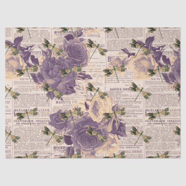 Papel De Seda Vintage Dragonflies Series Design 6 (Frente )