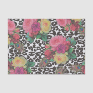 Papel De Seda vintage elegante flores cheetah paciock floral 