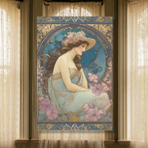 Vintage Elegante Lady Art Nouveau Blue Ephemera